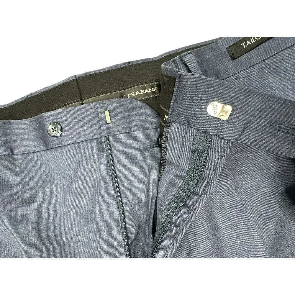 NWT JoS A Banks 100% Wool Signature Collection Tailored Fit Blue Slacks Size 37R